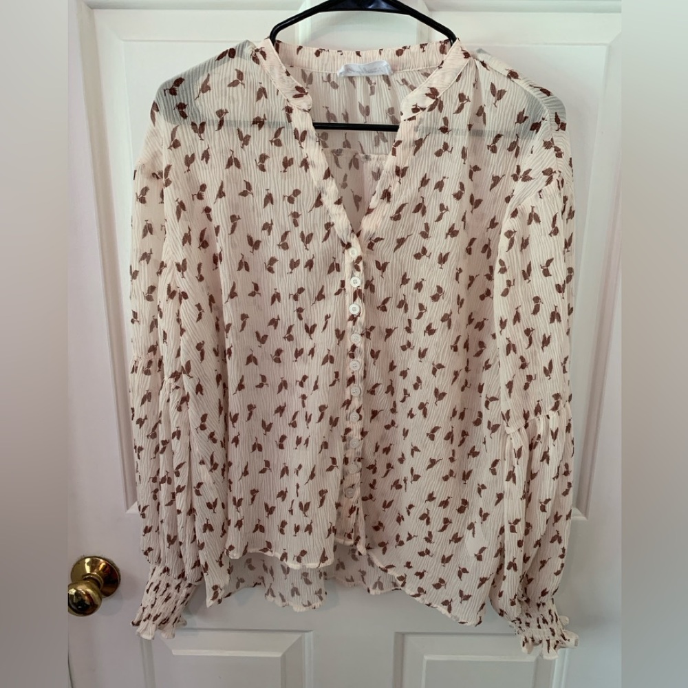 Carly Jean Los Angeles Cream Blouse with Brown Floral Print